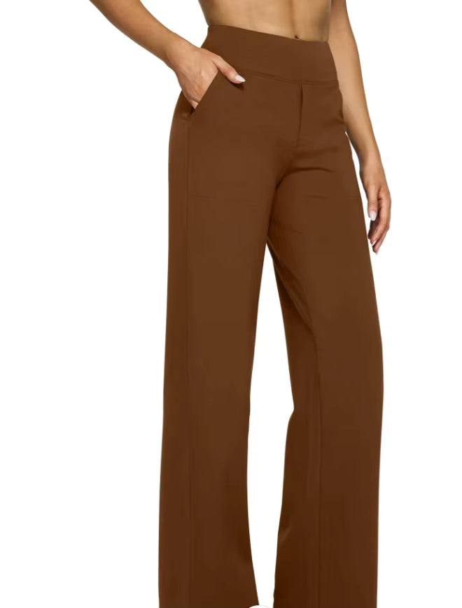 Pantalon Large Femme Taille Haute Droit avec Poches – Pantalon Tailleur Chic et Décontracté | Aviilane