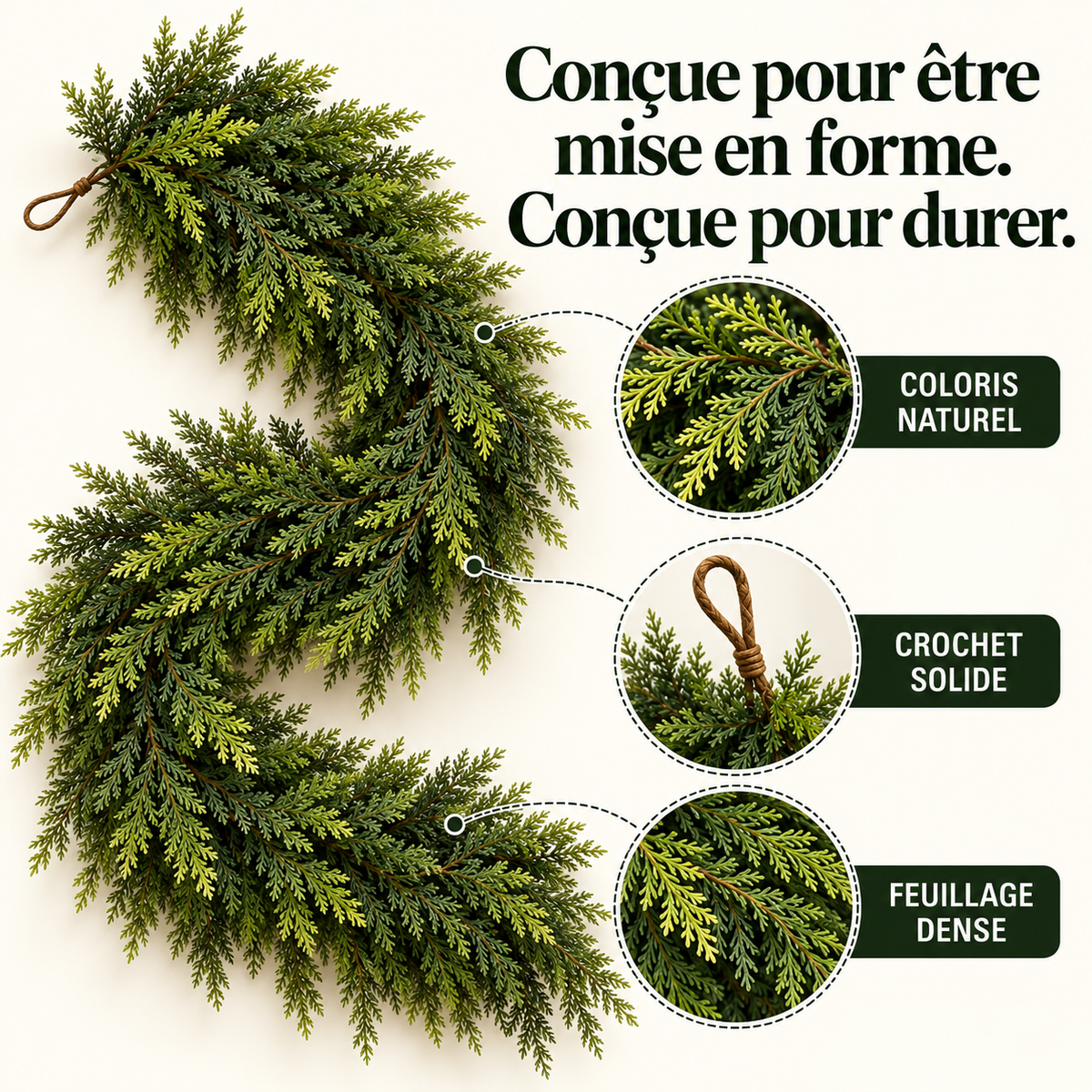Guirlande de Noël Artificielle Réaliste 2,70 m pour Cheminée et Escalier – Lot de 2, 3 ou 4