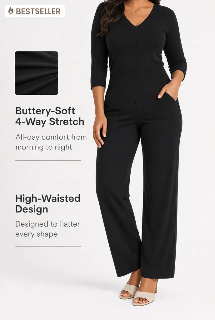 Pantalon Large Femme Taille Haute Droit avec Poches – Pantalon Tailleur Chic et Décontracté | Aviilane